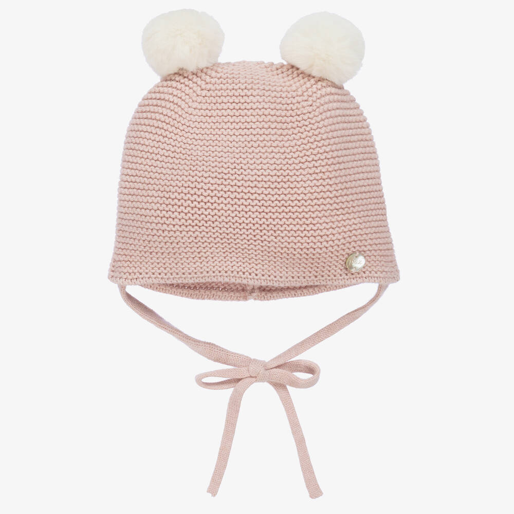 PAZ Rodríguez-Girls Pink Cotton & Cashmere Knit Pom-Pom Hat | Childrensalon