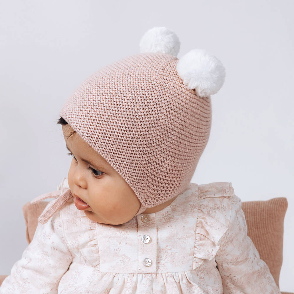 PAZ Rodríguez-Girls Pink Cotton & Cashmere Knit Pom-Pom Hat | Childrensalon