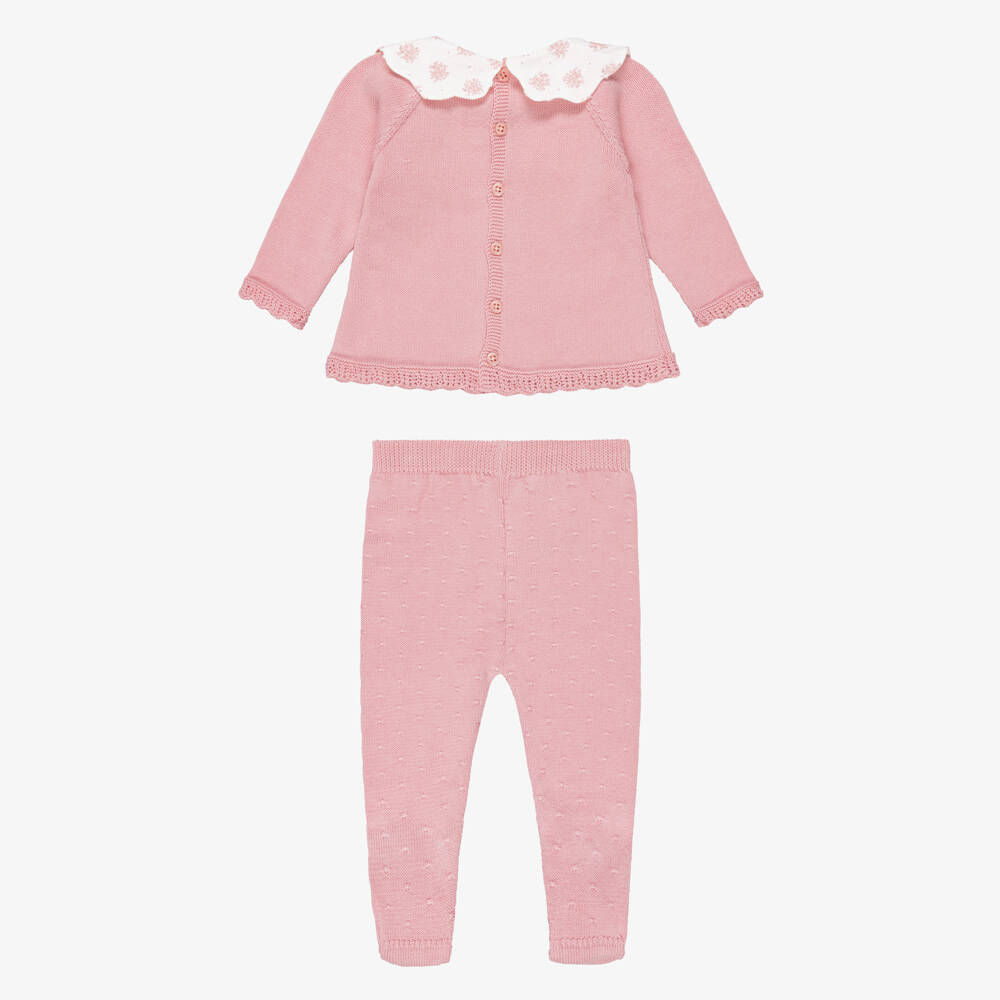 PAZ Rodríguez-Girls Pink Cotton Knit 2 Piece Babygrow | Childrensalon