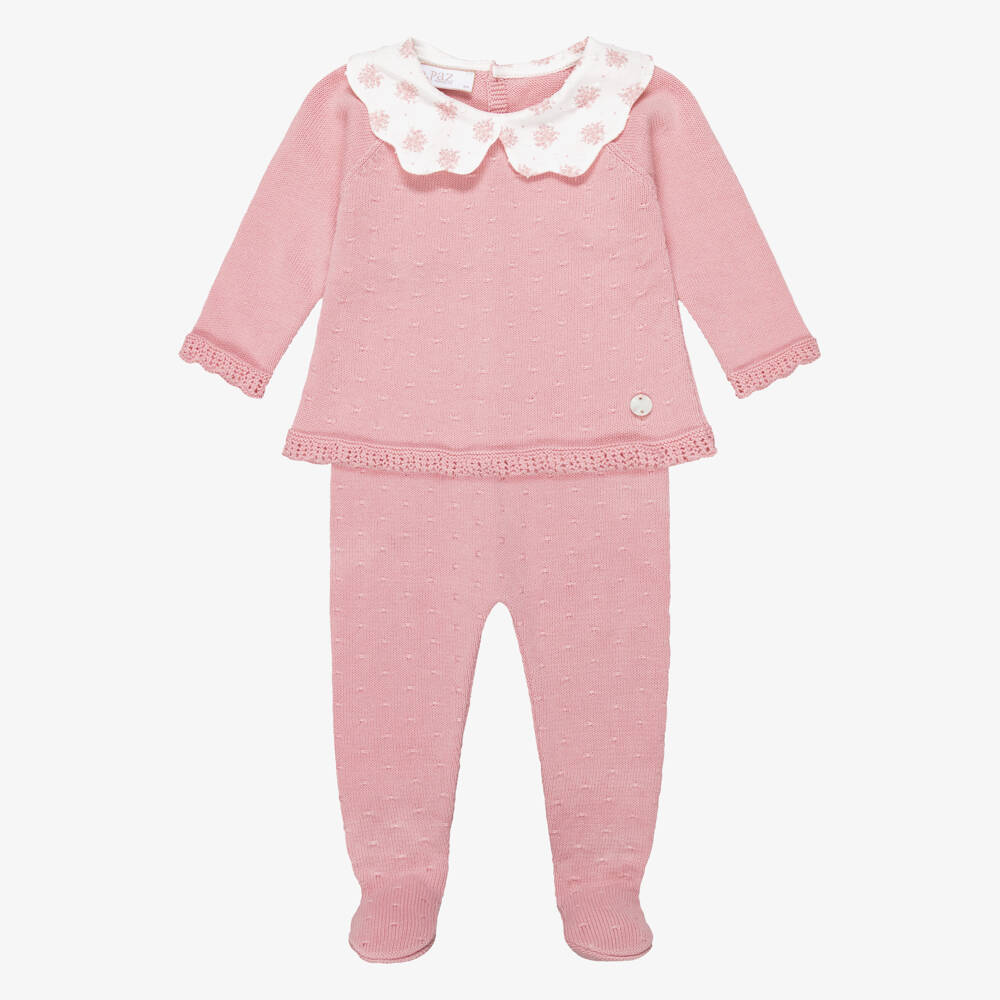 PAZ Rodríguez-Girls Pink Cotton Knit 2 Piece Babygrow | Childrensalon