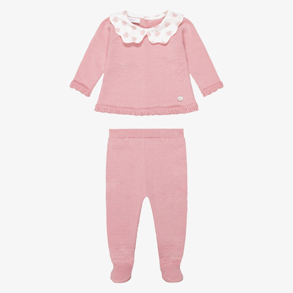 PAZ Rodríguez-Girls Pink Cotton Knit 2 Piece Babygrow | Childrensalon
