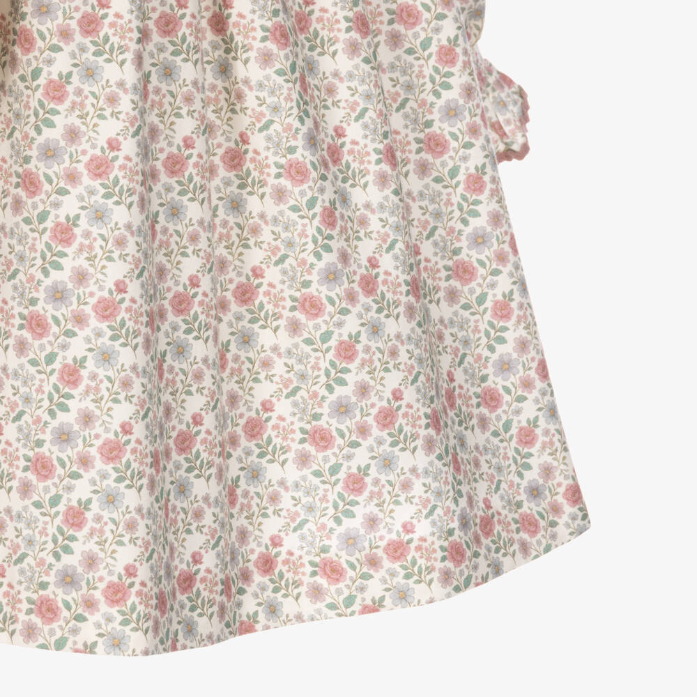 PAZ Rodríguez-Girls Pink Floral Cotton Dress with Pleated Panel | Childrensalon