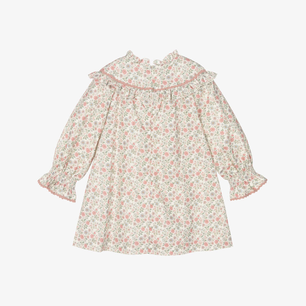 PAZ Rodríguez-Girls Pink Floral Cotton Dress with Pleated Panel | Childrensalon