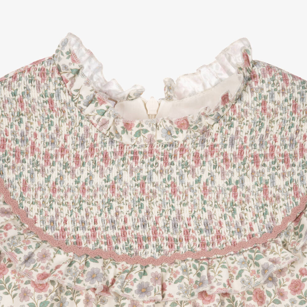 PAZ Rodríguez-Girls Pink Floral Cotton Dress with Pleated Panel | Childrensalon