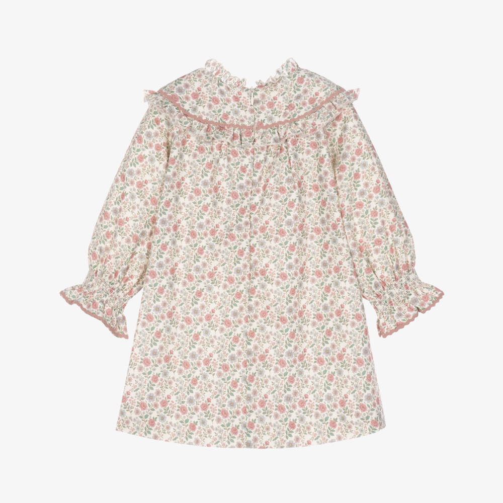 PAZ Rodríguez-Girls Pink Floral Cotton Dress with Pleated Panel | Childrensalon