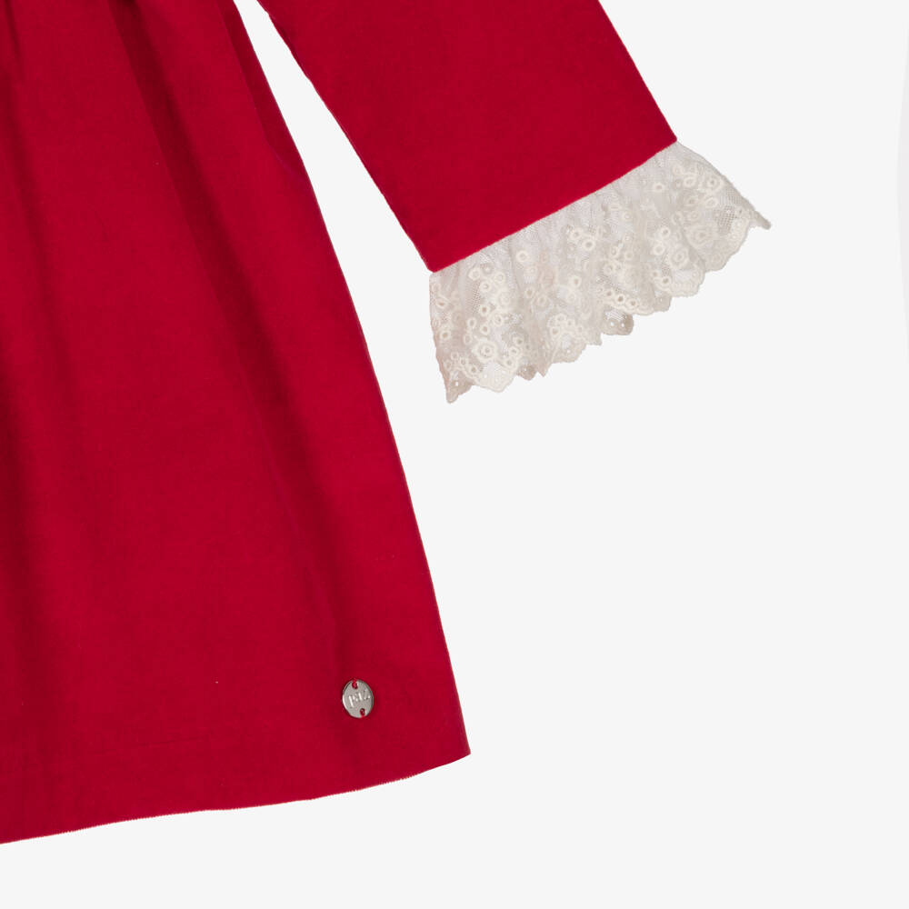 PAZ Rodríguez-Girls Red Velvet Dress with Lace Trims | Childrensalon