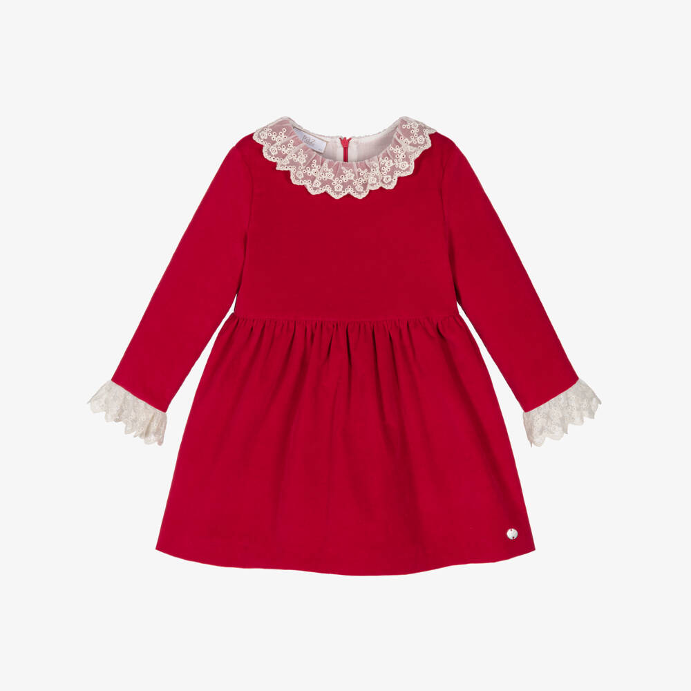 PAZ Rodríguez-Girls Red Velvet Dress with Lace Trims | Childrensalon