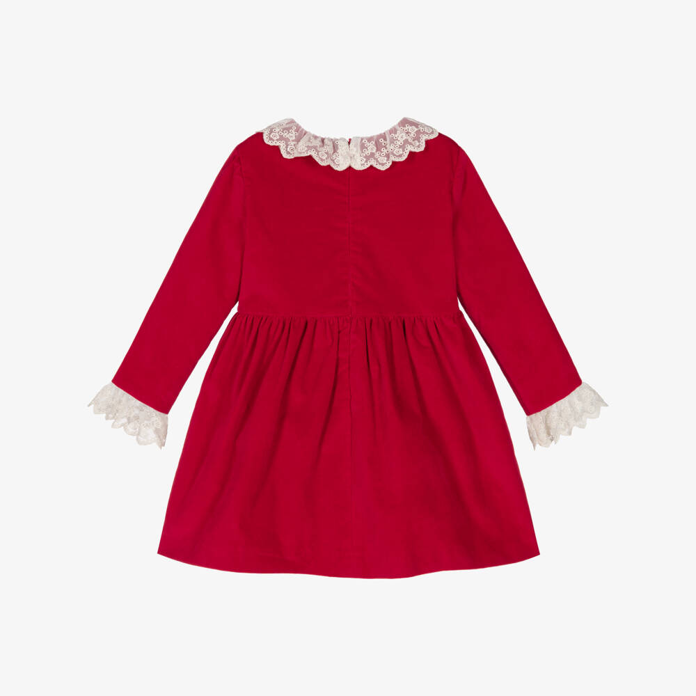 PAZ Rodríguez-Girls Red Velvet Dress with Lace Trims | Childrensalon