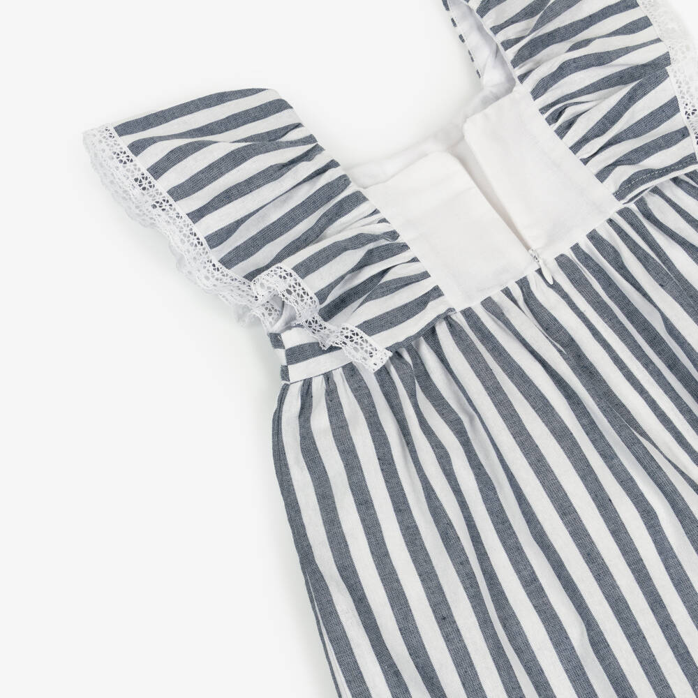 PAZ Rodríguez-Girls White & Navy Blue Stripe Cotton Dress | Childrensalon
