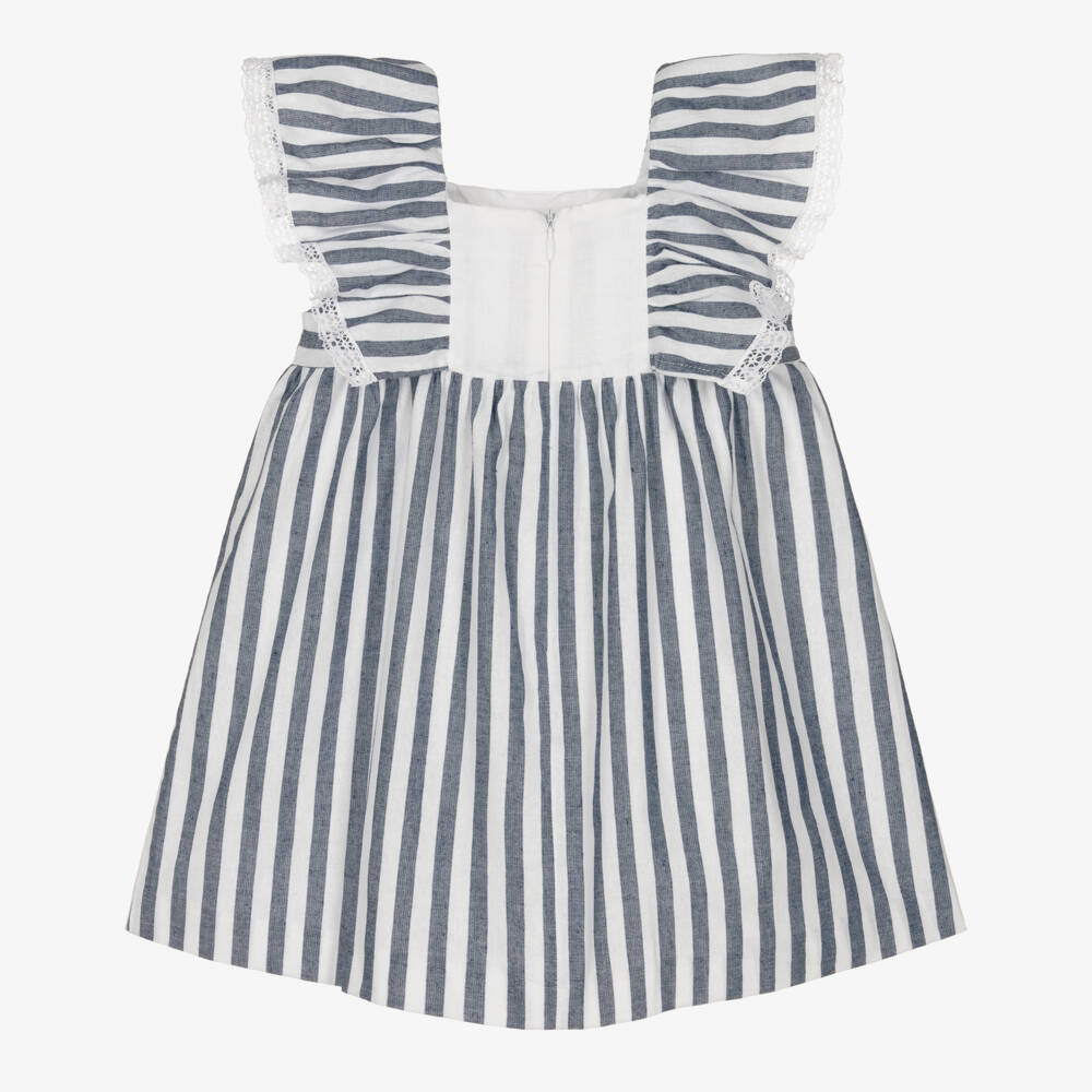 PAZ Rodríguez-Girls White & Navy Blue Stripe Cotton Dress | Childrensalon