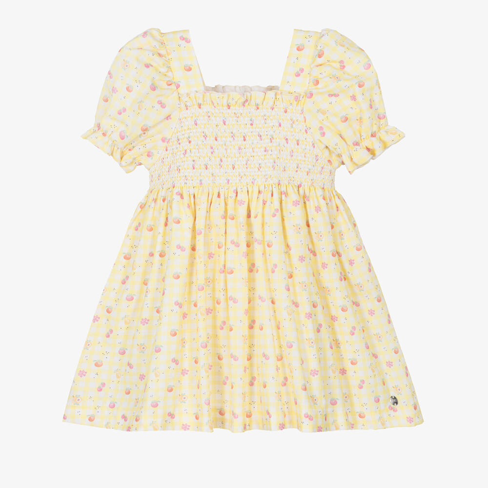 PAZ Rodríguez-Girls Yellow Gingham & Fruit Print Cotton Dress | Childrensalon