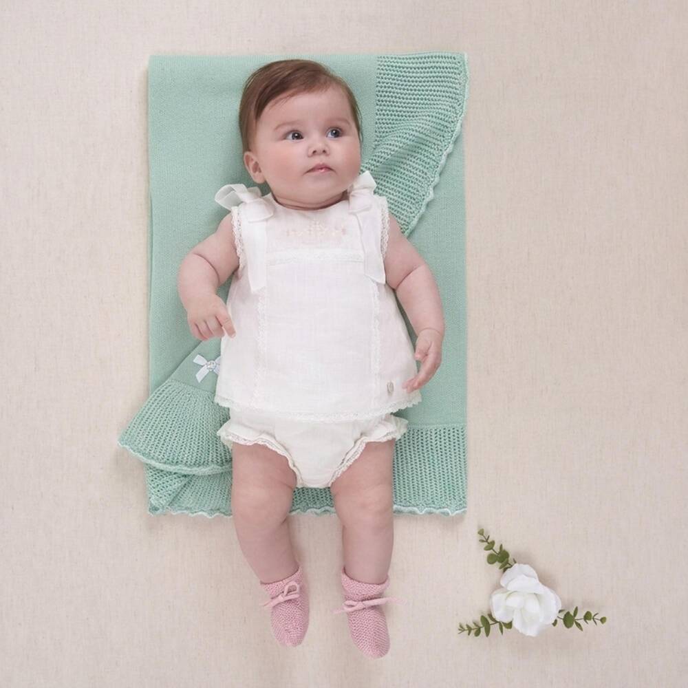 PAZ Rodríguez-Green Cotton Knit Baby Shawl (106cm) | Childrensalon