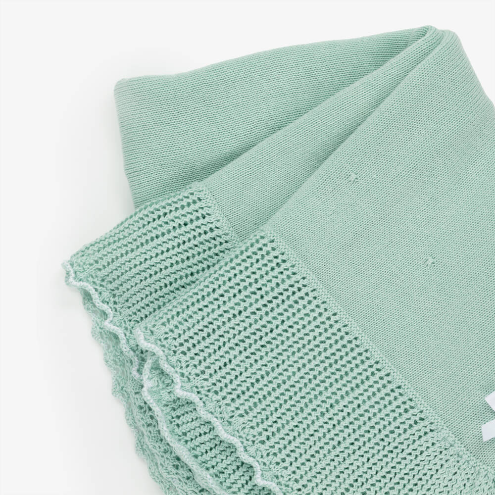 PAZ Rodríguez-Green Cotton Knit Baby Shawl (106cm) | Childrensalon