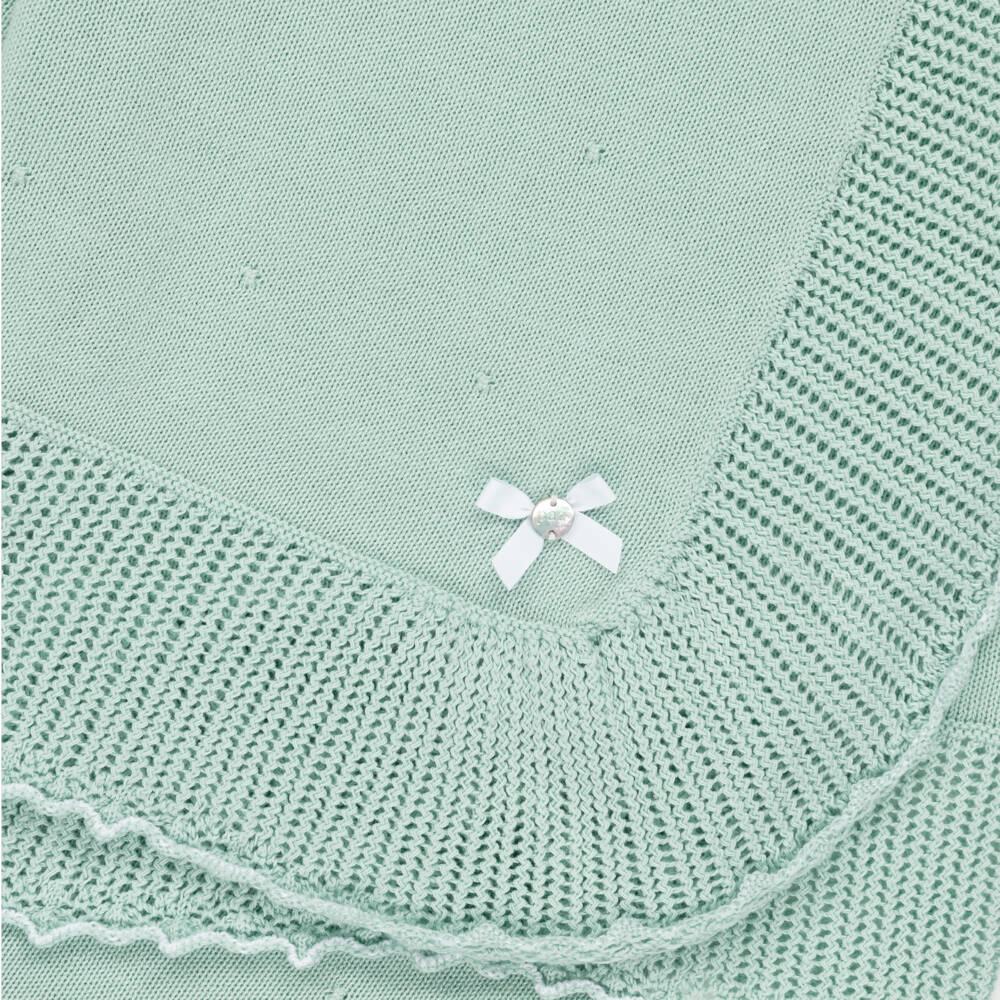 PAZ Rodríguez-Green Cotton Knit Baby Shawl (106cm) | Childrensalon
