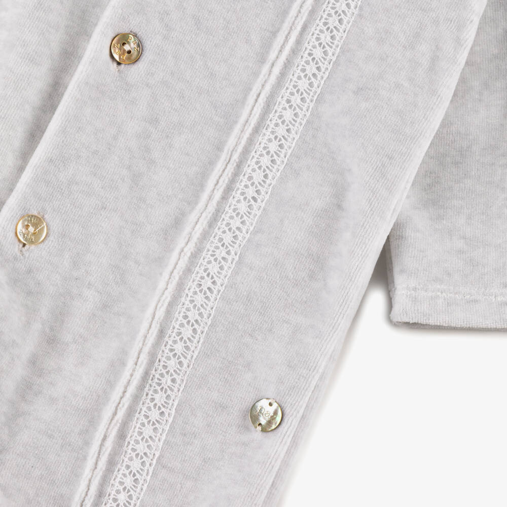 PAZ Rodríguez-Grey Marl Velour Babygrow, Hat & Bib Set | Childrensalon