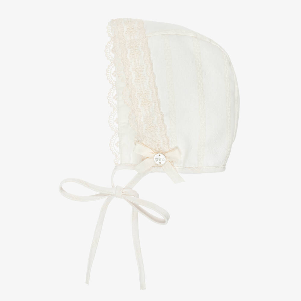 PAZ Rodríguez-Ivory Baby Bonnet with Lace Trim | Childrensalon