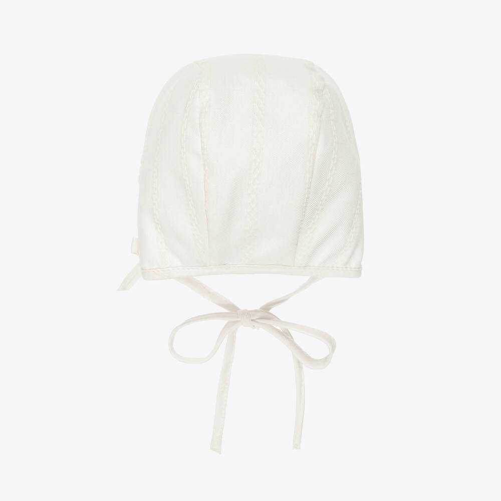 PAZ Rodríguez-Ivory Baby Bonnet with Lace Trim | Childrensalon