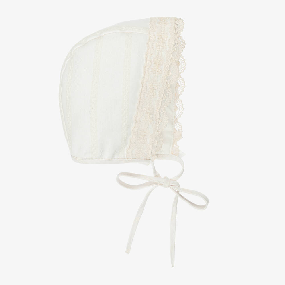 PAZ Rodríguez-Ivory Baby Bonnet with Lace Trim | Childrensalon