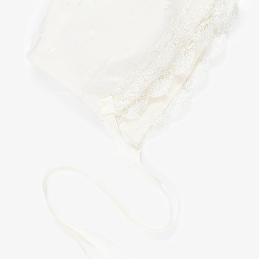 PAZ Rodríguez-Ivory Cotton Baby Bonnet with Lace Trim | Childrensalon