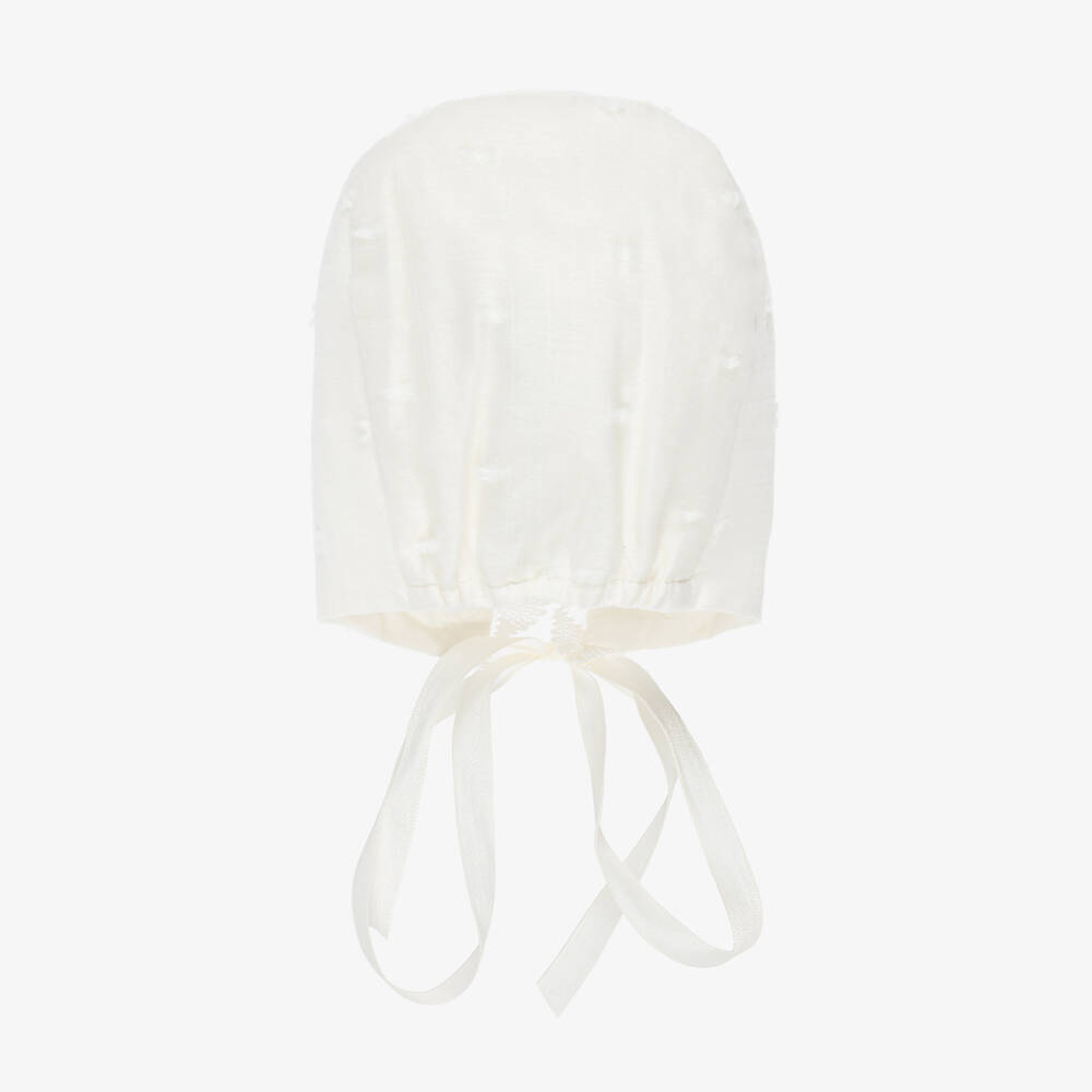 PAZ Rodríguez-Ivory Cotton Baby Bonnet with Lace Trim | Childrensalon