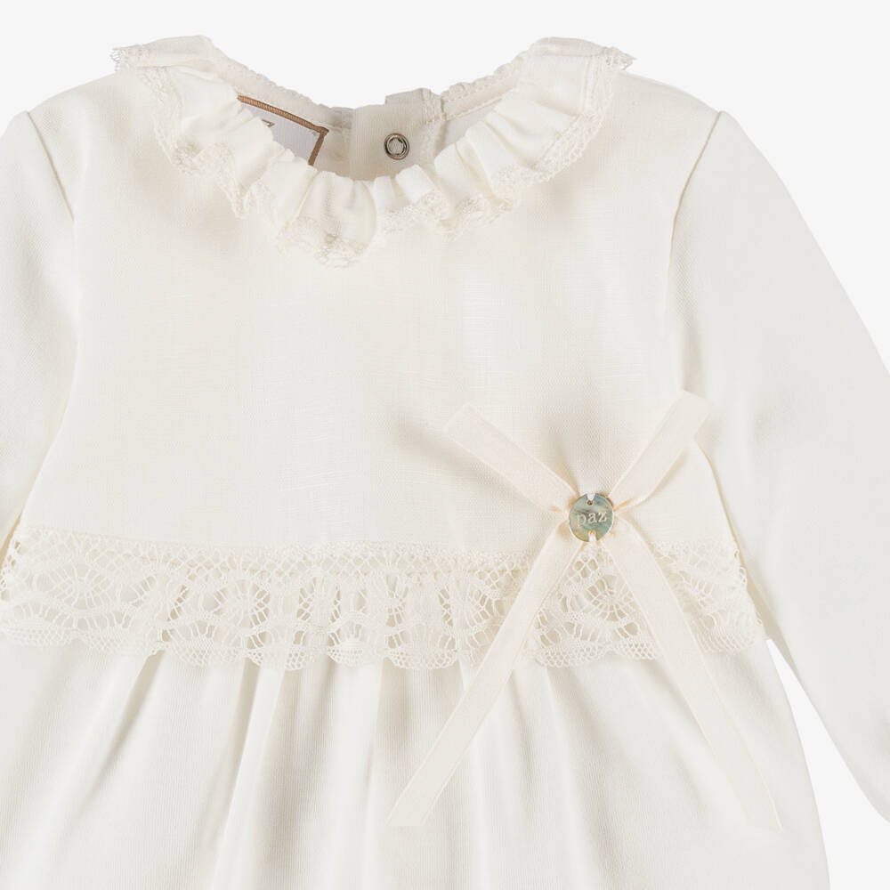 PAZ Rodríguez-Ivory Cotton Jersey Babygrow with Ruffle Collar | Childrensalon