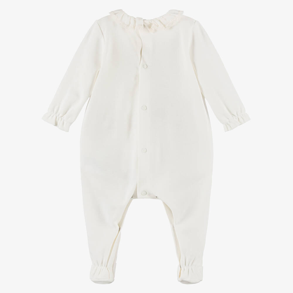PAZ Rodríguez-Ivory Cotton Jersey Babygrow with Ruffle Collar | Childrensalon