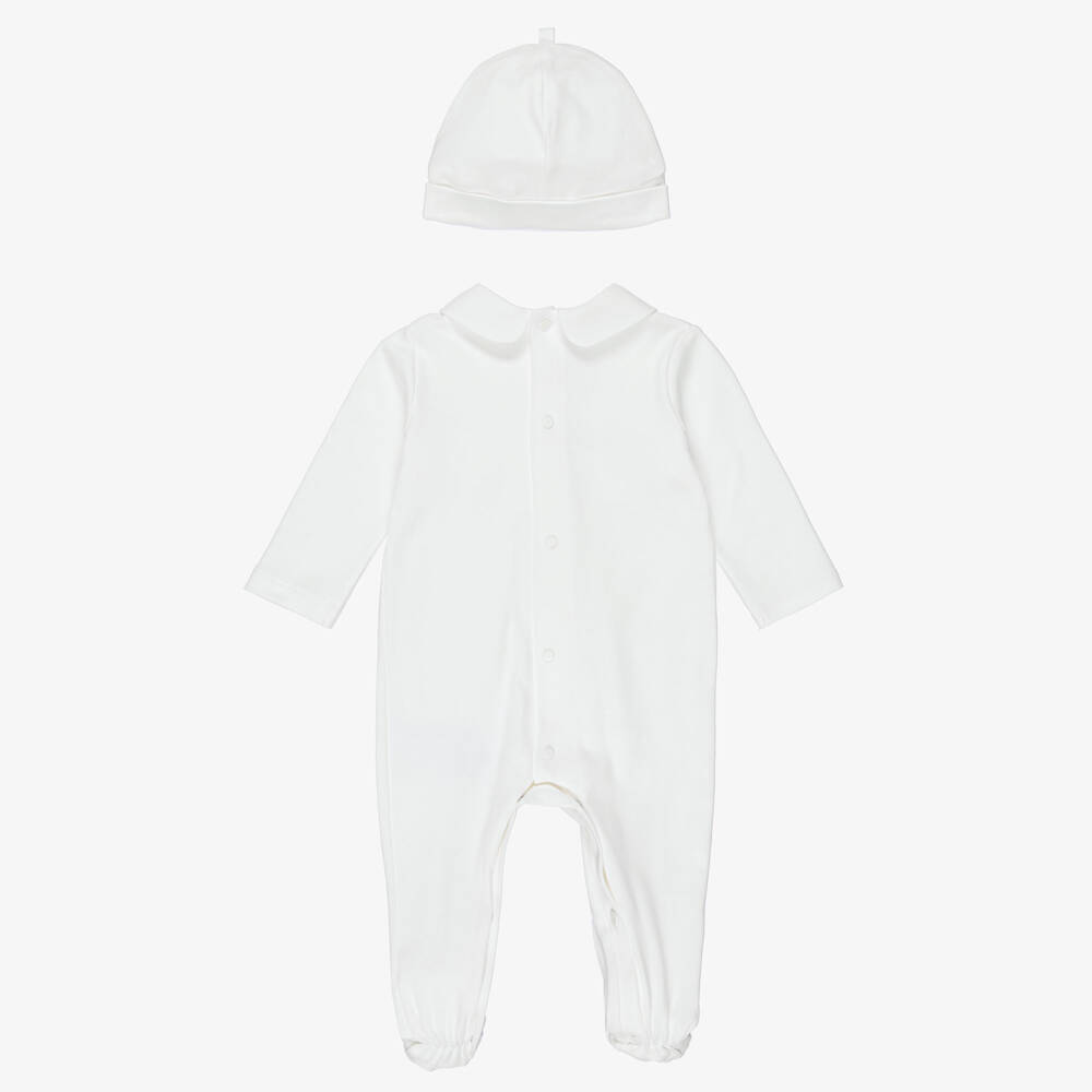 PAZ Rodríguez-Ivory Cotton Jersey Babysuit & Hat Set with Blanket | Childrensalon