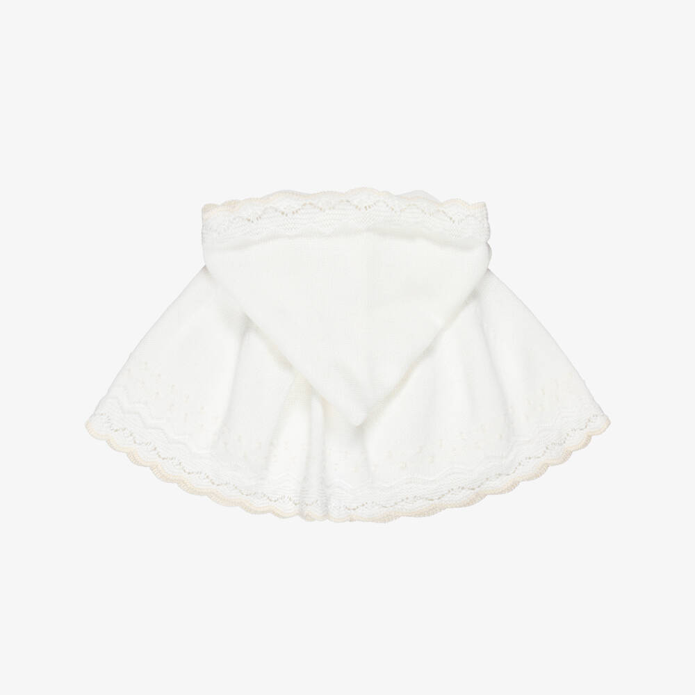 PAZ Rodríguez-Ivory Cotton Knit Baby Cape with Beige Dots | Childrensalon