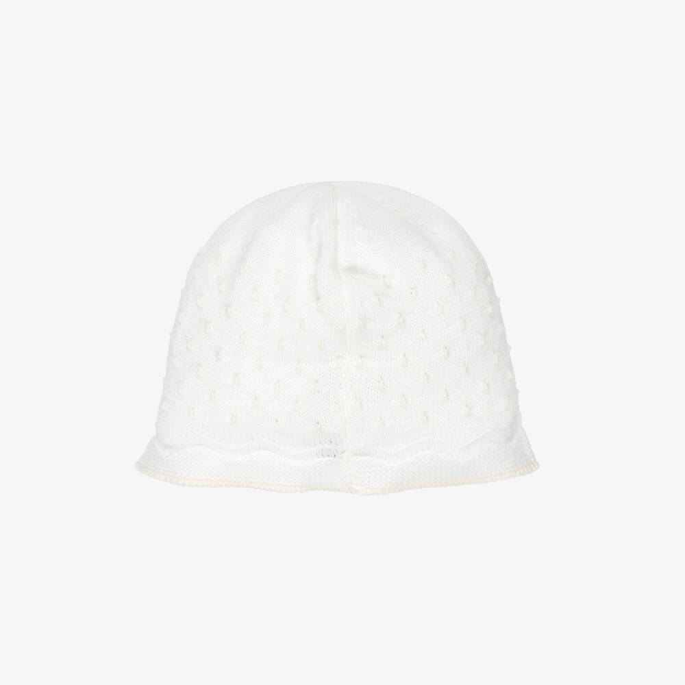 PAZ Rodríguez-Ivory Cotton Knit Baby Hat with Dot Pattern | Childrensalon