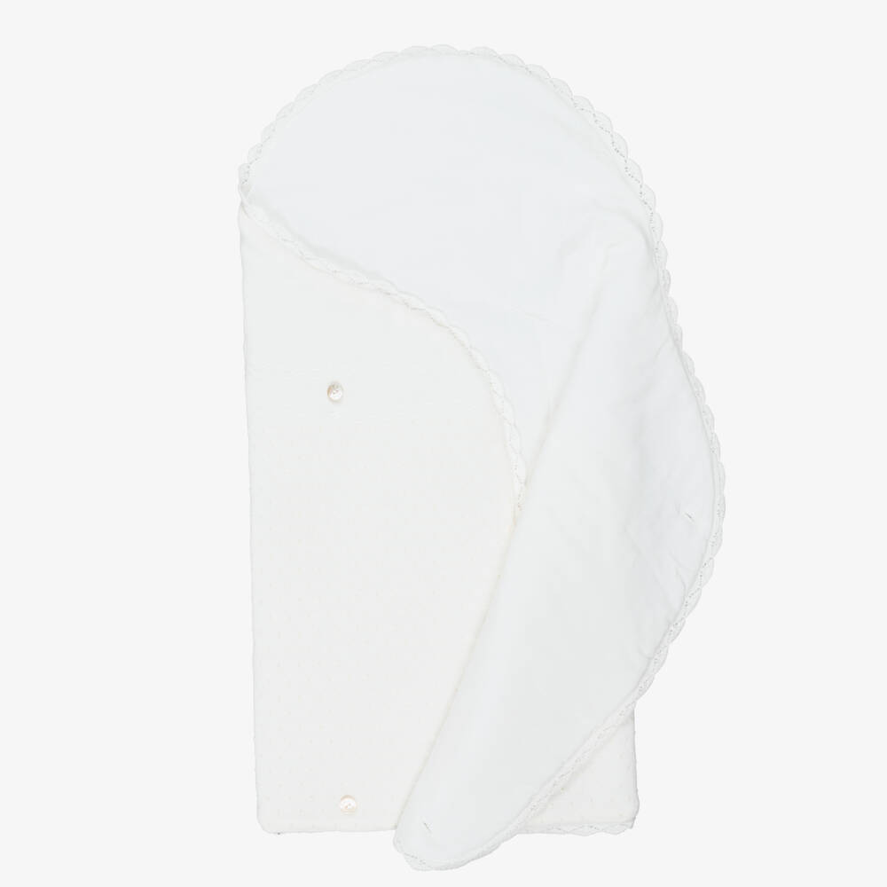 PAZ Rodríguez-Ivory Cotton Knit Baby Nest with Beige Dots (77cm) | Childrensalon