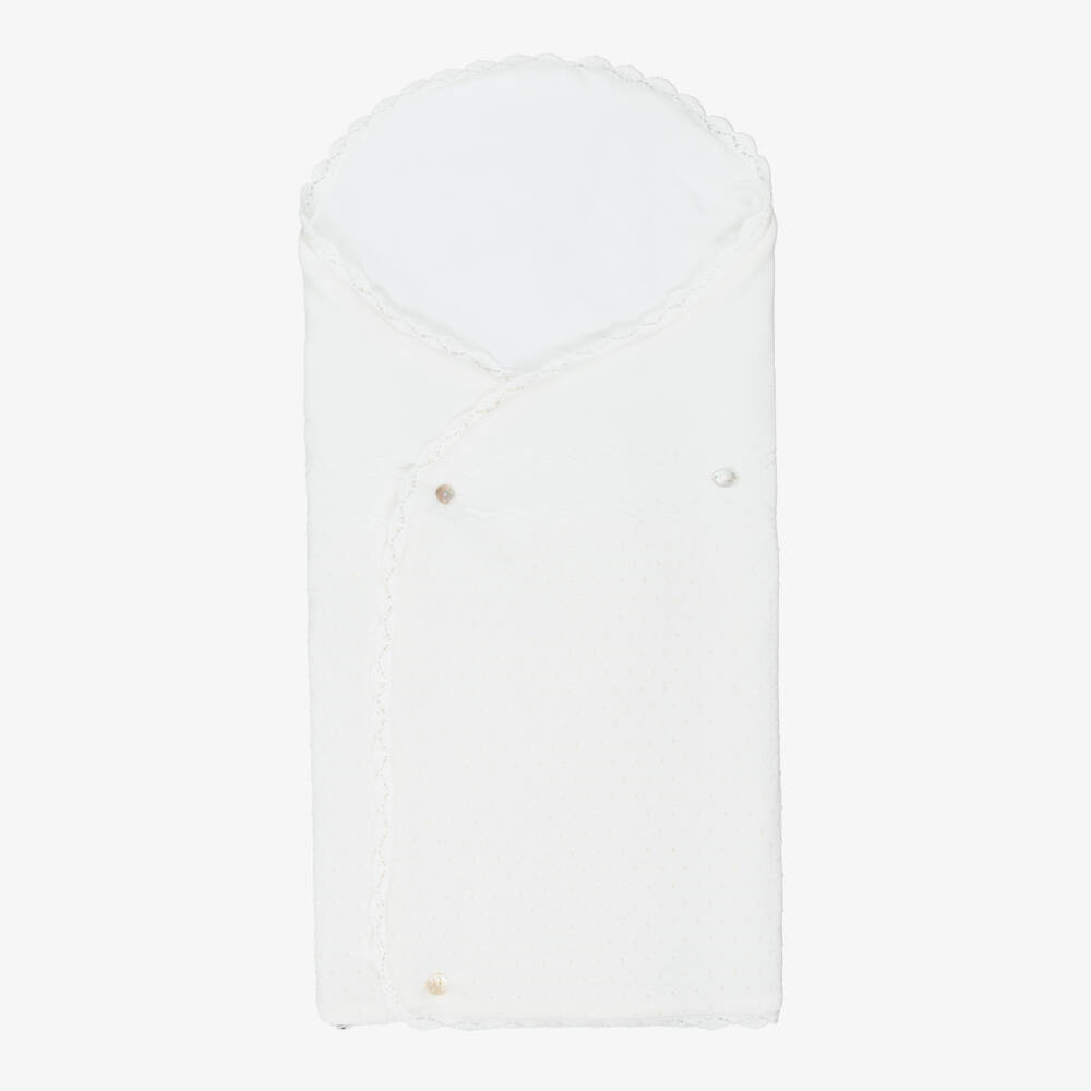 PAZ Rodríguez-Ivory Cotton Knit Baby Nest with Knot Stitch Details (77cm) | Childrensalon