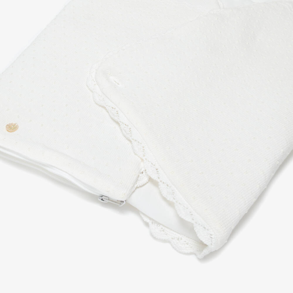 PAZ Rodríguez-Ivory Cotton Knit Baby Nest with Knot Stitch Details (77cm) | Childrensalon