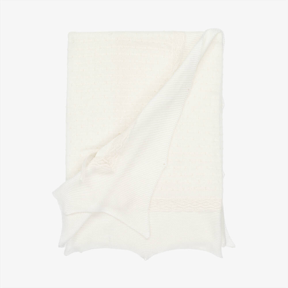 PAZ Rodríguez-Ivory Cotton Knit Baby Shawl (106cm) | Childrensalon