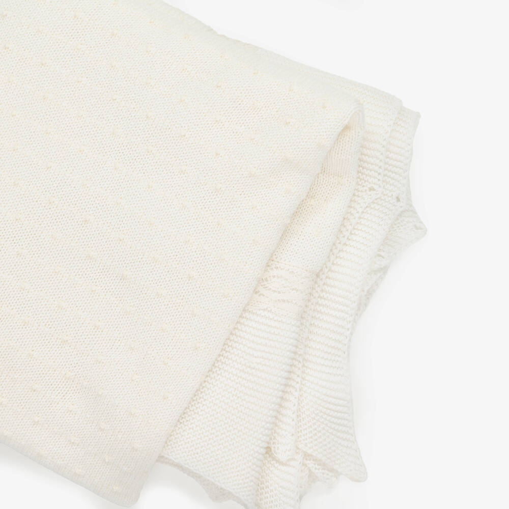 PAZ Rodríguez-Ivory Cotton Knit Baby Shawl (106cm) | Childrensalon