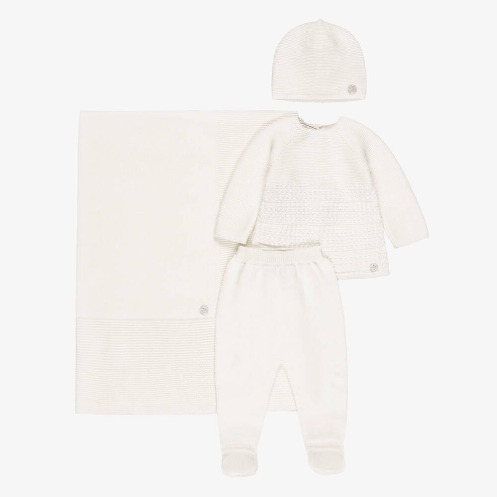 PAZ Rodríguez-Ivory Cotton Knit Blanket & Babysuit Set | Childrensalon