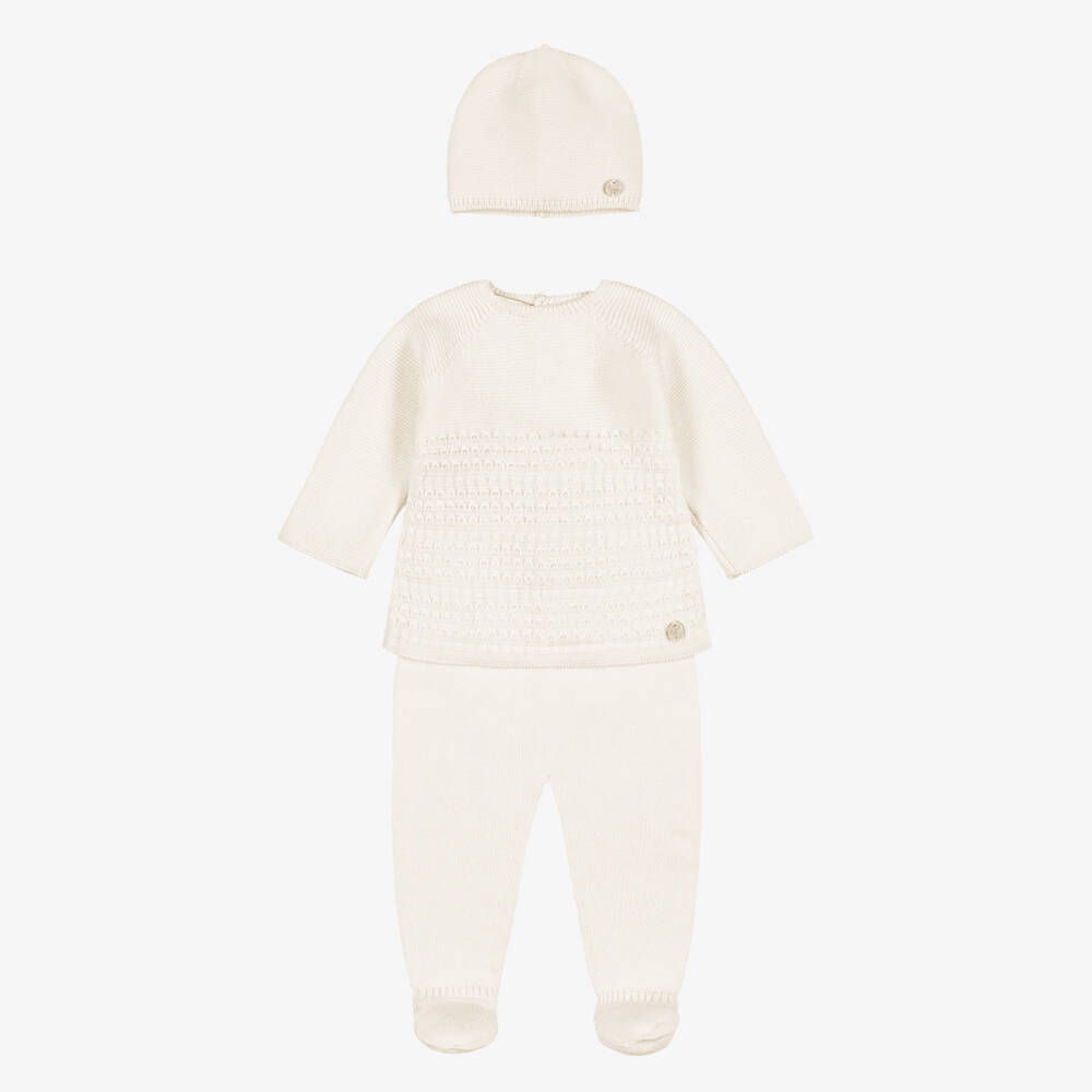 PAZ Rodríguez-Ivory Cotton Knit Blanket & Babysuit Set | Childrensalon
