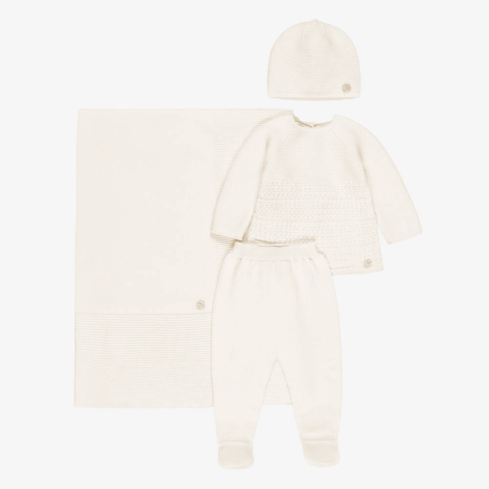 PAZ Rodríguez-Ivory Cotton Knit Blanket & Babysuit Set | Childrensalon