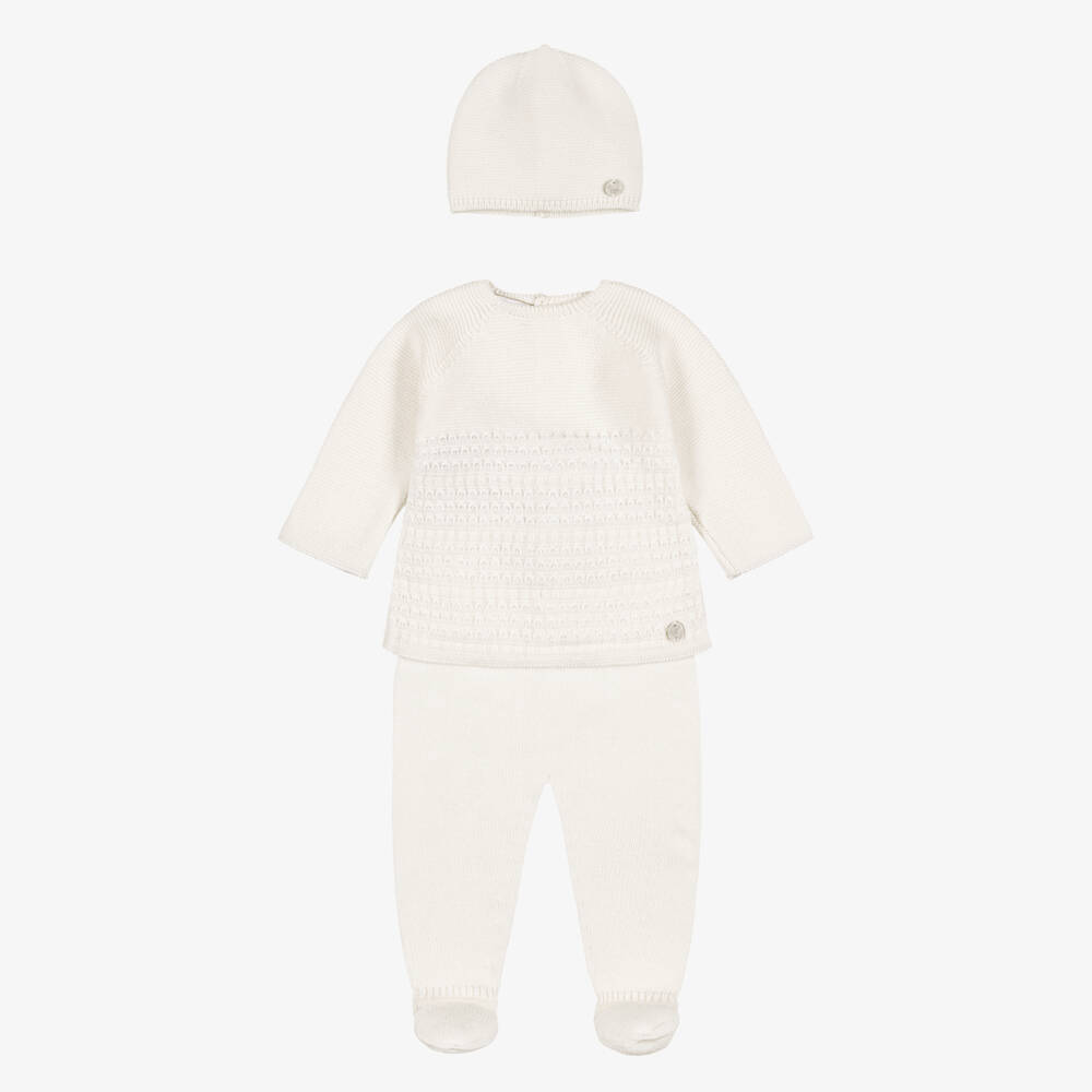 PAZ Rodríguez-Ivory Cotton Knit Blanket & Babysuit Set | Childrensalon