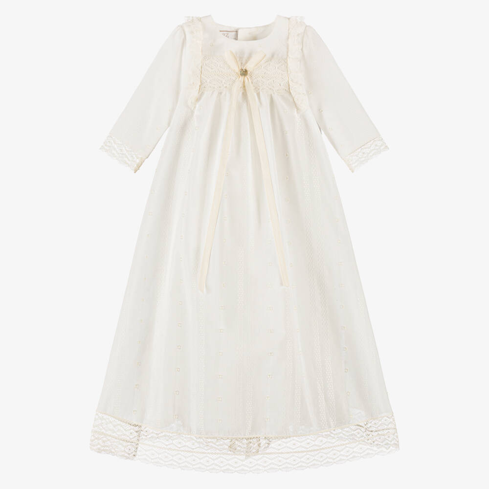 PAZ Rodríguez-Ivory Embroidered Ceremony Gown with Lace Trim | Childrensalon