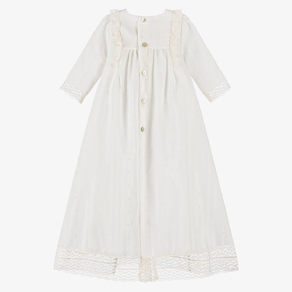 PAZ Rodríguez-Ivory Embroidered Ceremony Gown with Lace Trim | Childrensalon