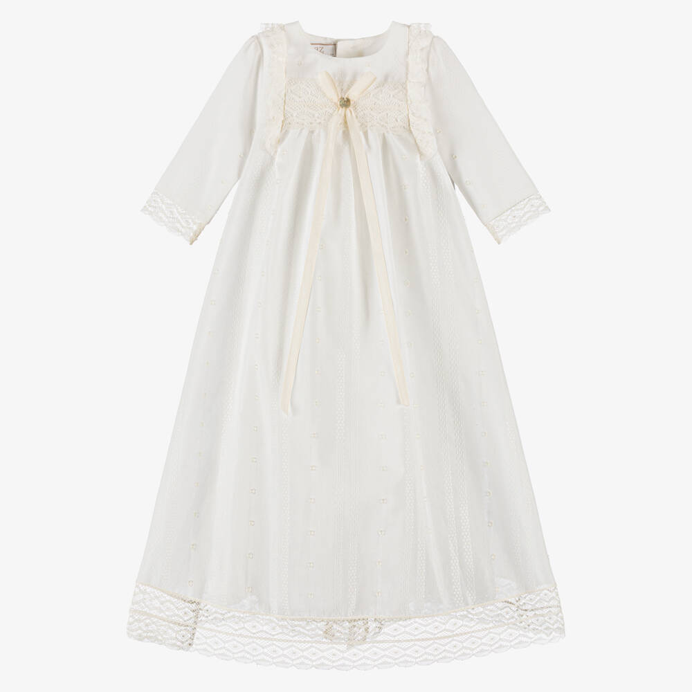 PAZ Rodríguez-Ivory Embroidered Ceremony Gown with Lace Trim | Childrensalon