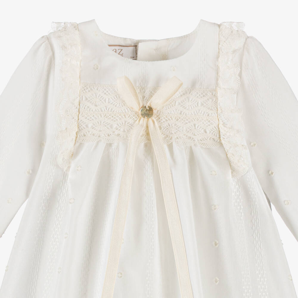PAZ Rodríguez-Ivory Embroidered Ceremony Gown with Lace Trim | Childrensalon