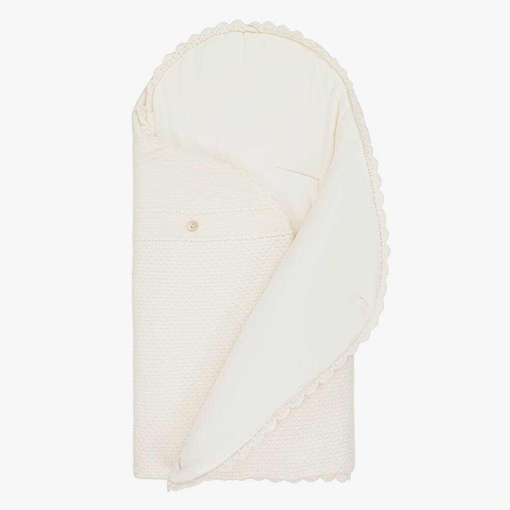 PAZ Rodríguez-Ivory Knitted Baby Nest with Scalloped Trim (75cm) | Childrensalon