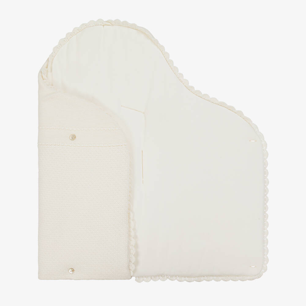 PAZ Rodríguez-Ivory Knitted Baby Nest with Scalloped Trim (75cm) | Childrensalon