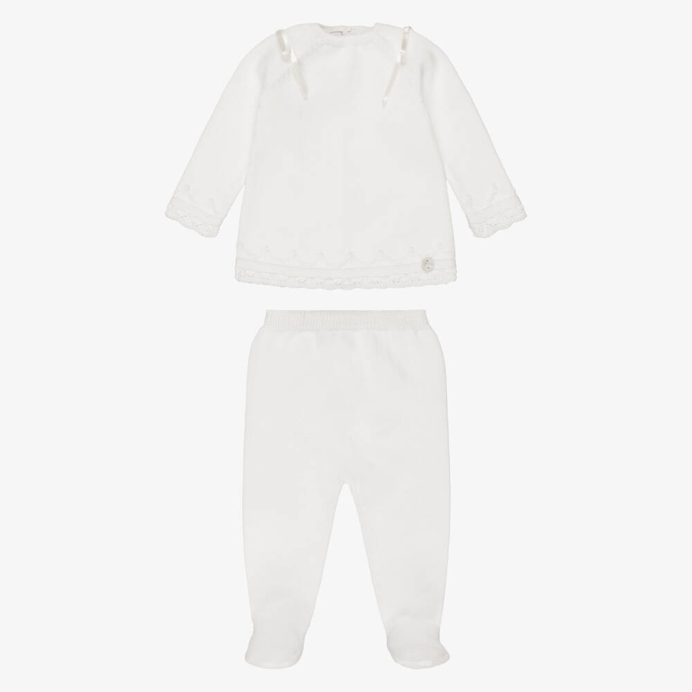 PAZ Rodríguez-Ivory Knitted Cotton Babysuit & Bonnet Set | Childrensalon