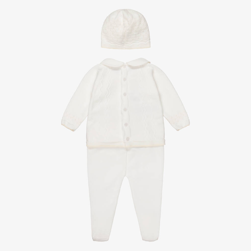 PAZ Rodríguez-Ivory Knitted Cotton Babysuit & Hat Set | Childrensalon