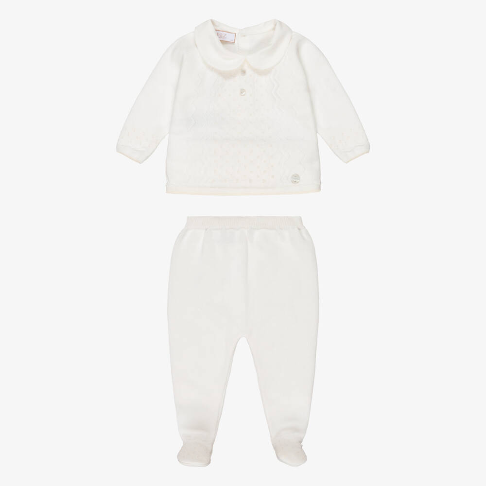 PAZ Rodríguez-Ivory Knitted Cotton Babysuit & Hat Set | Childrensalon