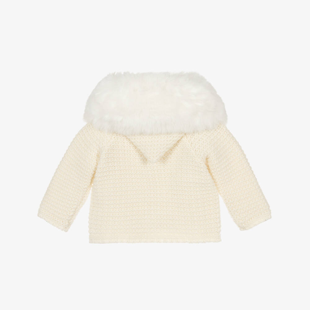 PAZ Rodríguez-Ivory Knitted Jacket with Faux Fur Trim | Childrensalon
