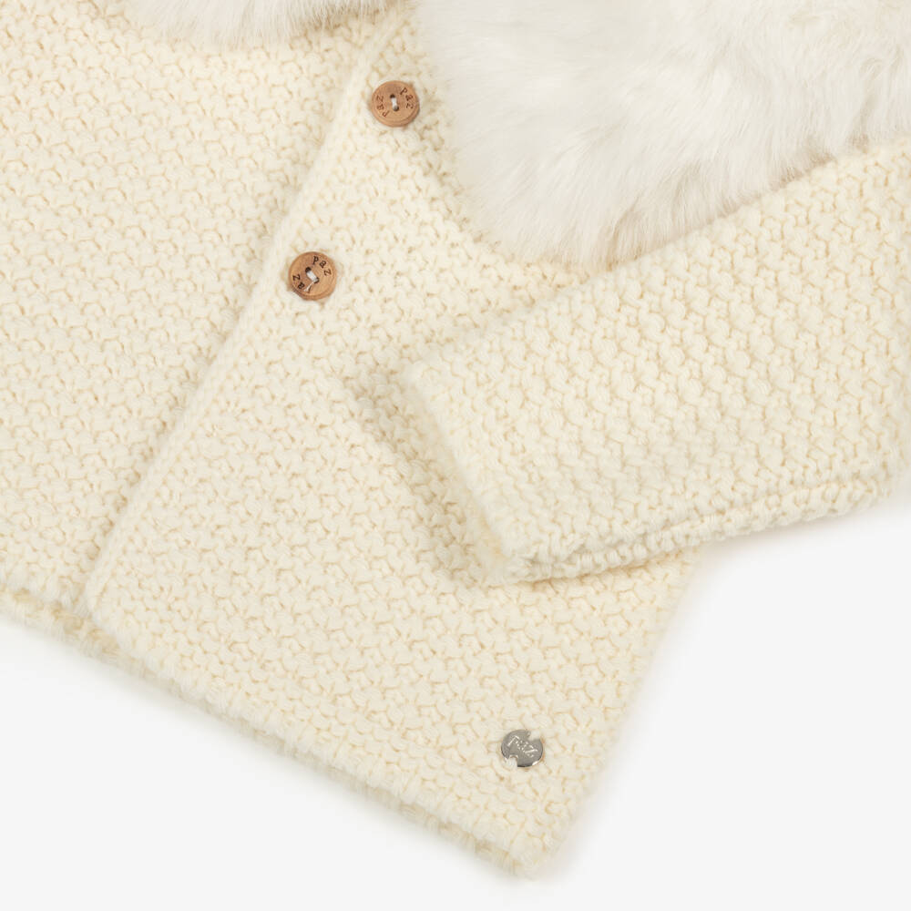 PAZ Rodríguez-Ivory Knitted Jacket with Faux Fur Trim | Childrensalon