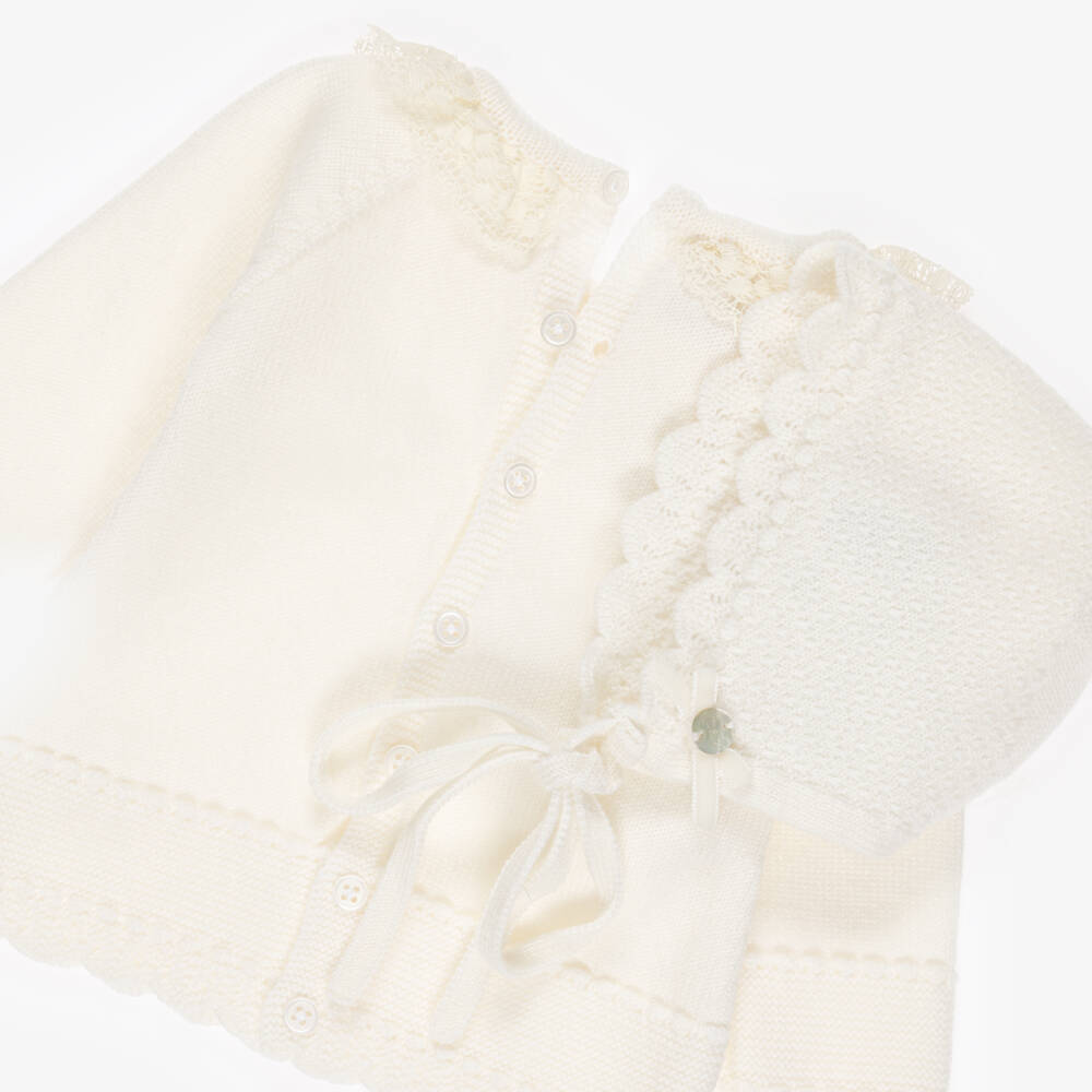 PAZ Rodríguez-Ivory Knitted Wool Babygrow & Bonnet Set  | Childrensalon